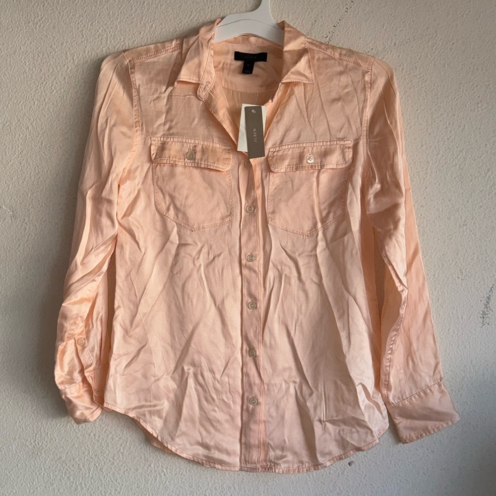 Brand new! J Crew 100% silk button down blouse, with two front pockets